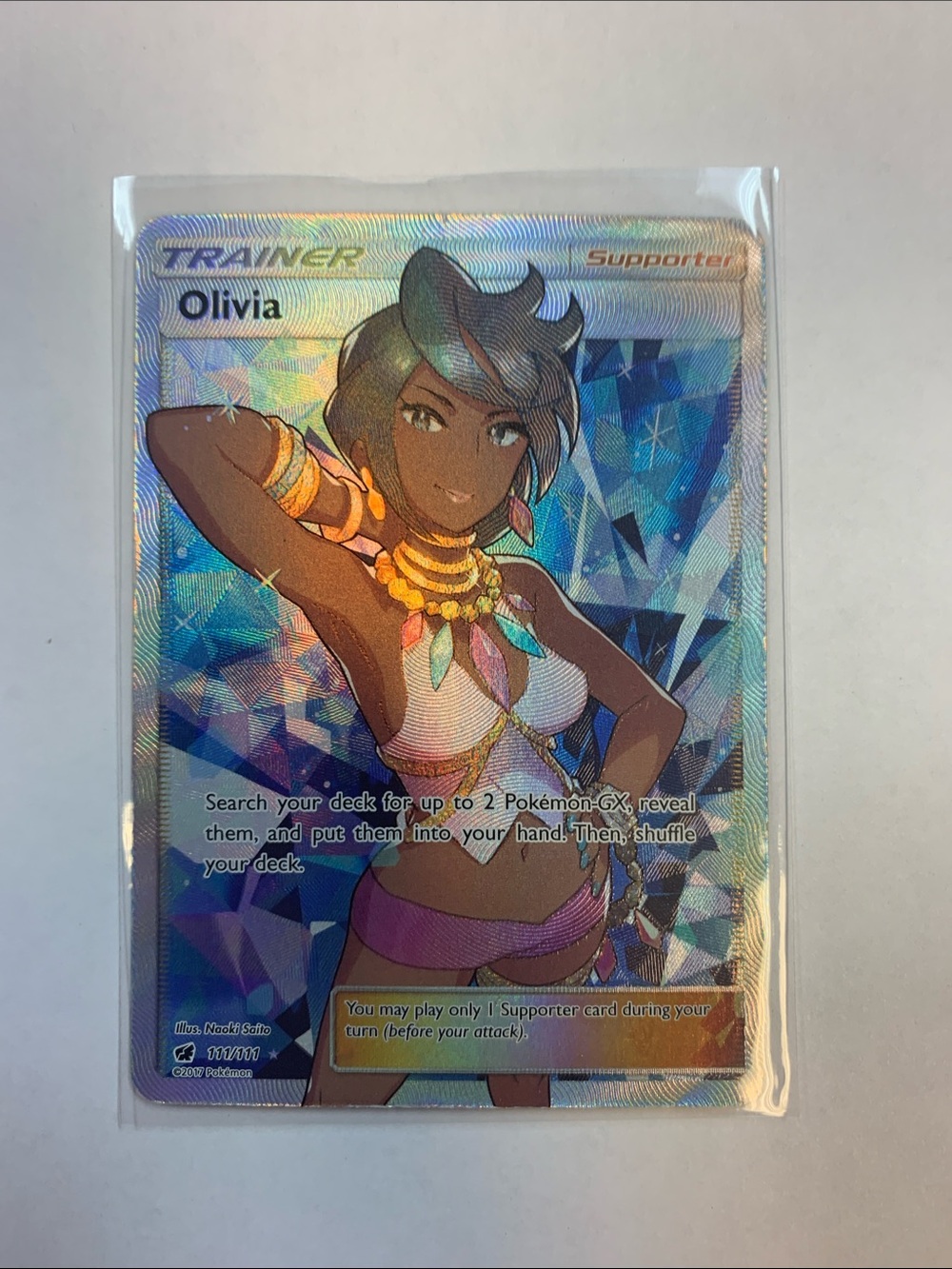 Olivia Full Art Holographic Pokemon Trainer Card - Blue/Purple Accents